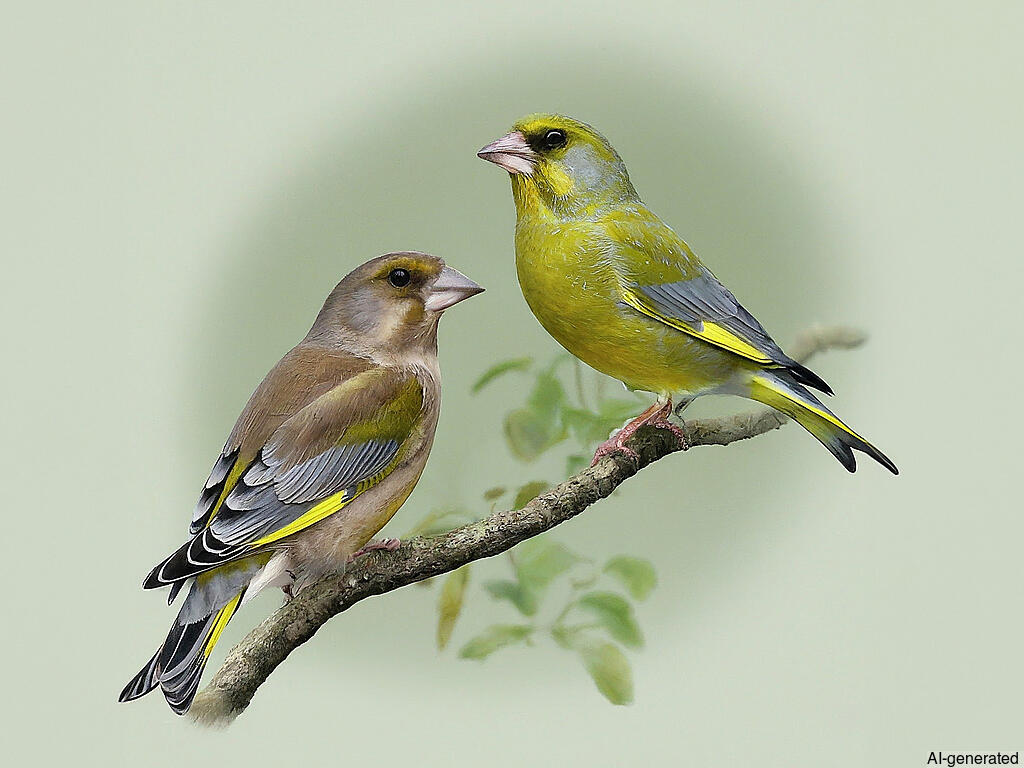 European Greenfinch (Chloris chloris) - Adult male and female