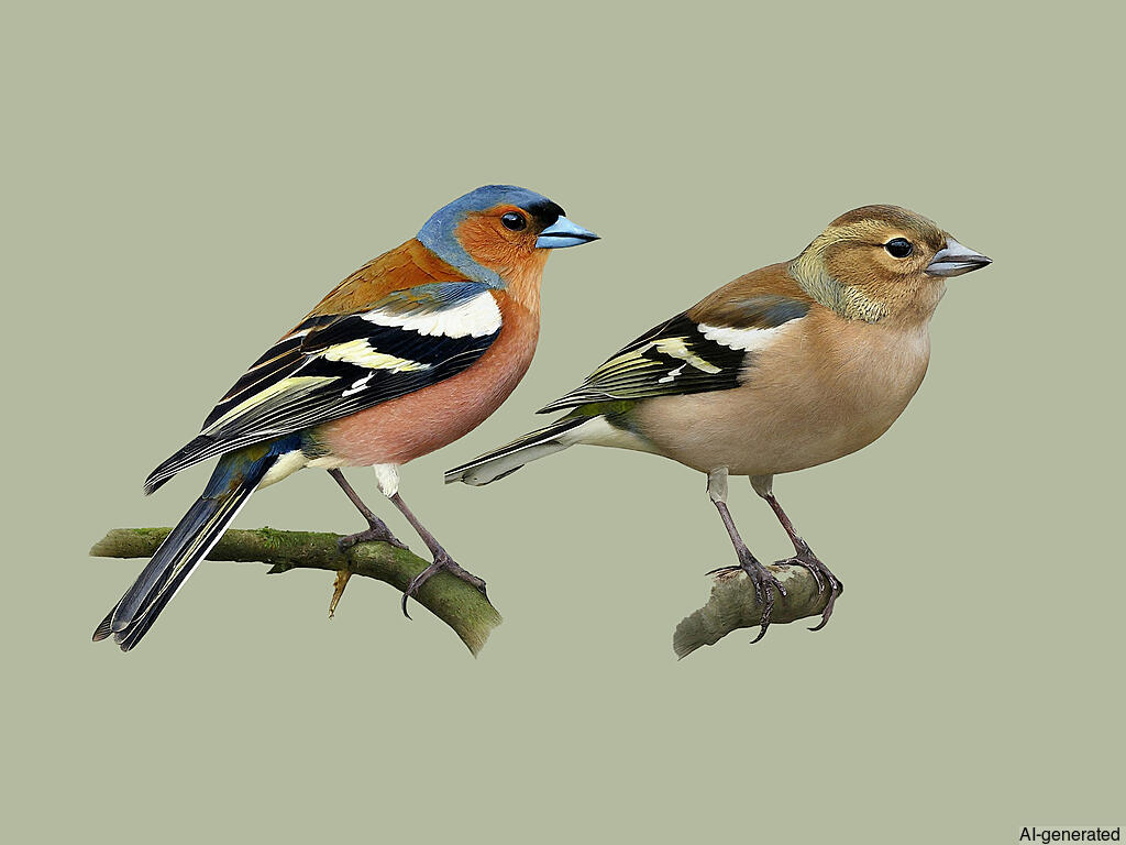 Common Chaffinch (Fringilla coelebs) - Adult male and female