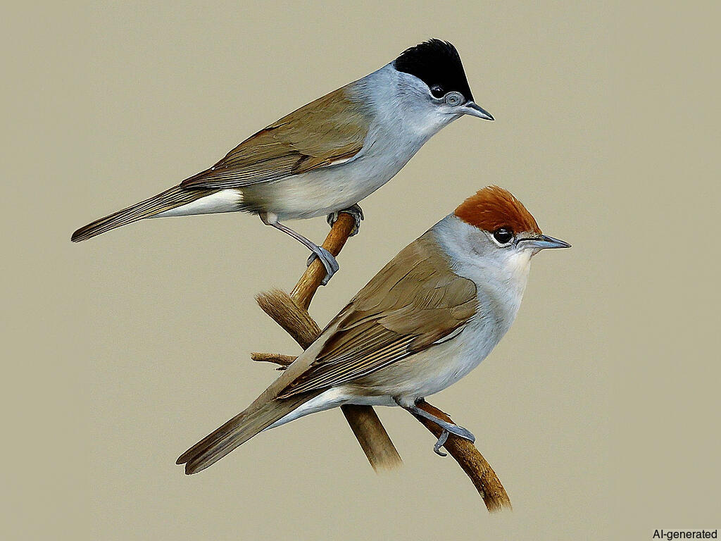 Eurasian Blackcap (Sylvia atricapilla) - Adult male and female