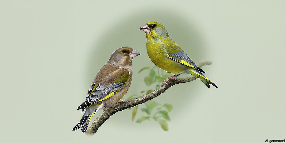 European Greenfinch (Chloris chloris) - Adult male and female