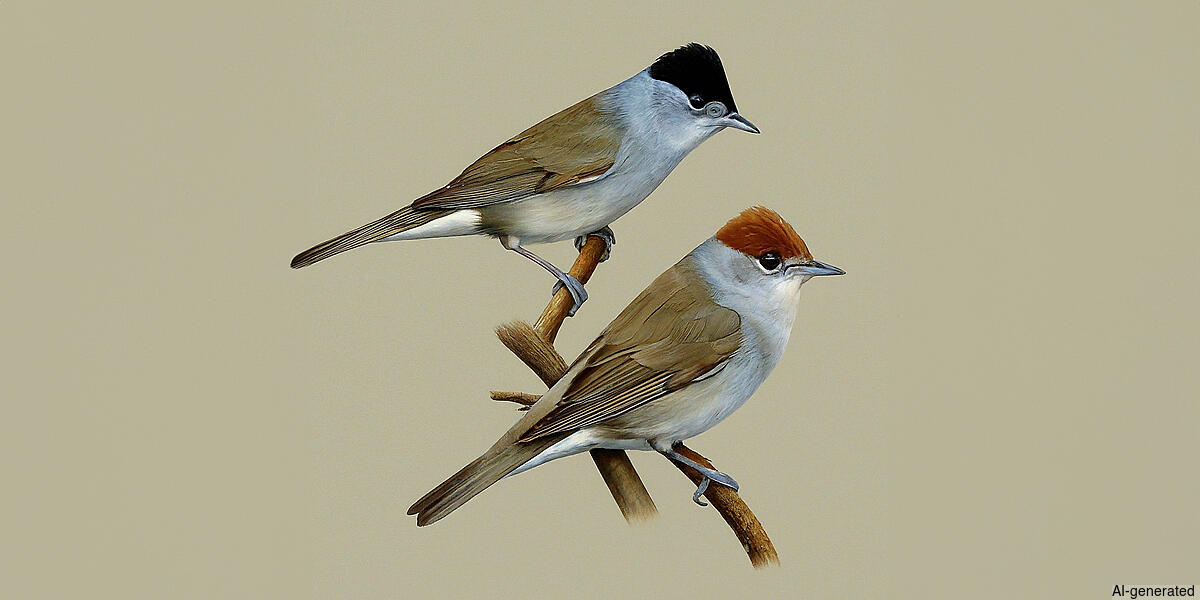 Eurasian Blackcap (Sylvia atricapilla) - Adult male and female