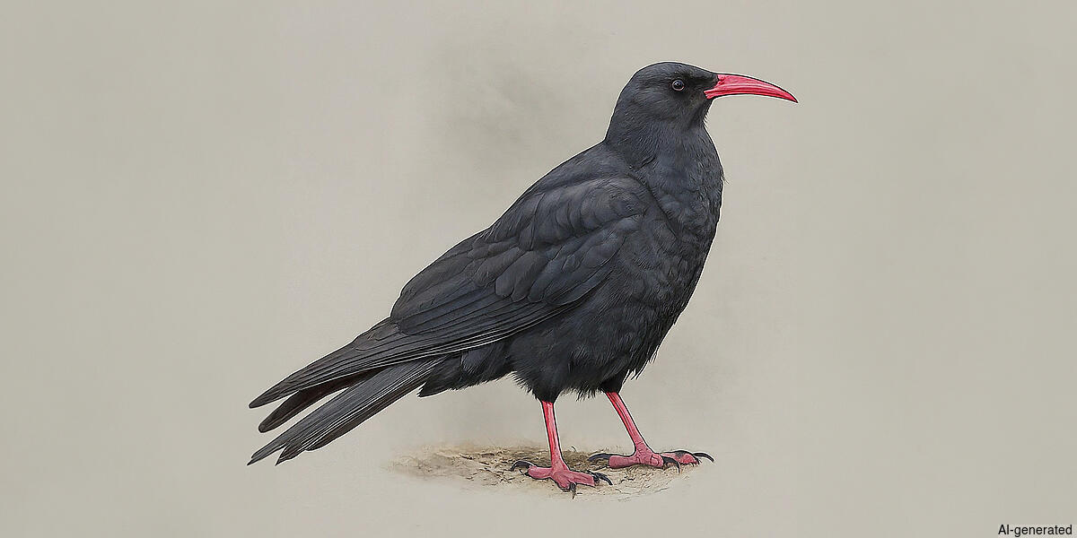 Red-billed Chough (Pyrrhocorax pyrrhocorax) - Adult