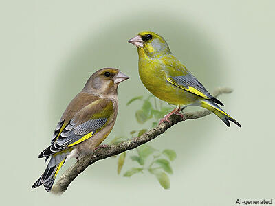 European Greenfinch (Chloris chloris) - Adult male and female