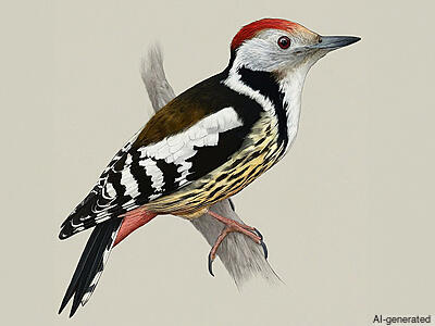Middle Spotted Woodpecker (Dendrocoptes medius) - Adult male