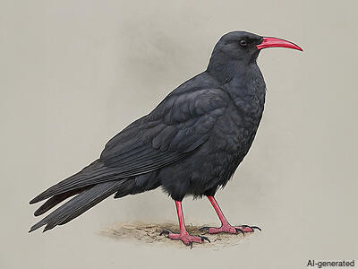 Red-billed Chough (Pyrrhocorax pyrrhocorax) - Adult